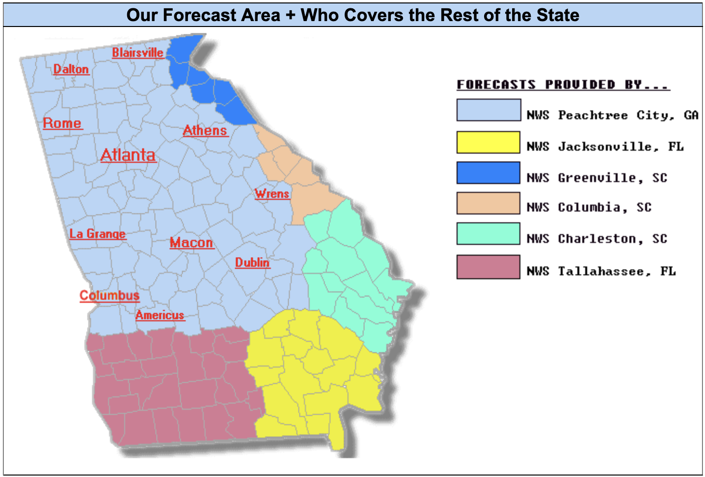 NWS Atlanta County Warning Area Coverage Map